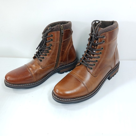 Franco Fortini Mens Superior Leather Lace Up Cap Toe Boots Brown 354093 Size 10